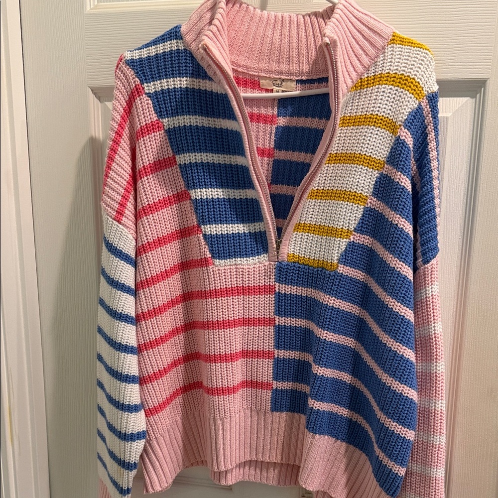 Easel Multicolor Striped Cowl Neck Sweater